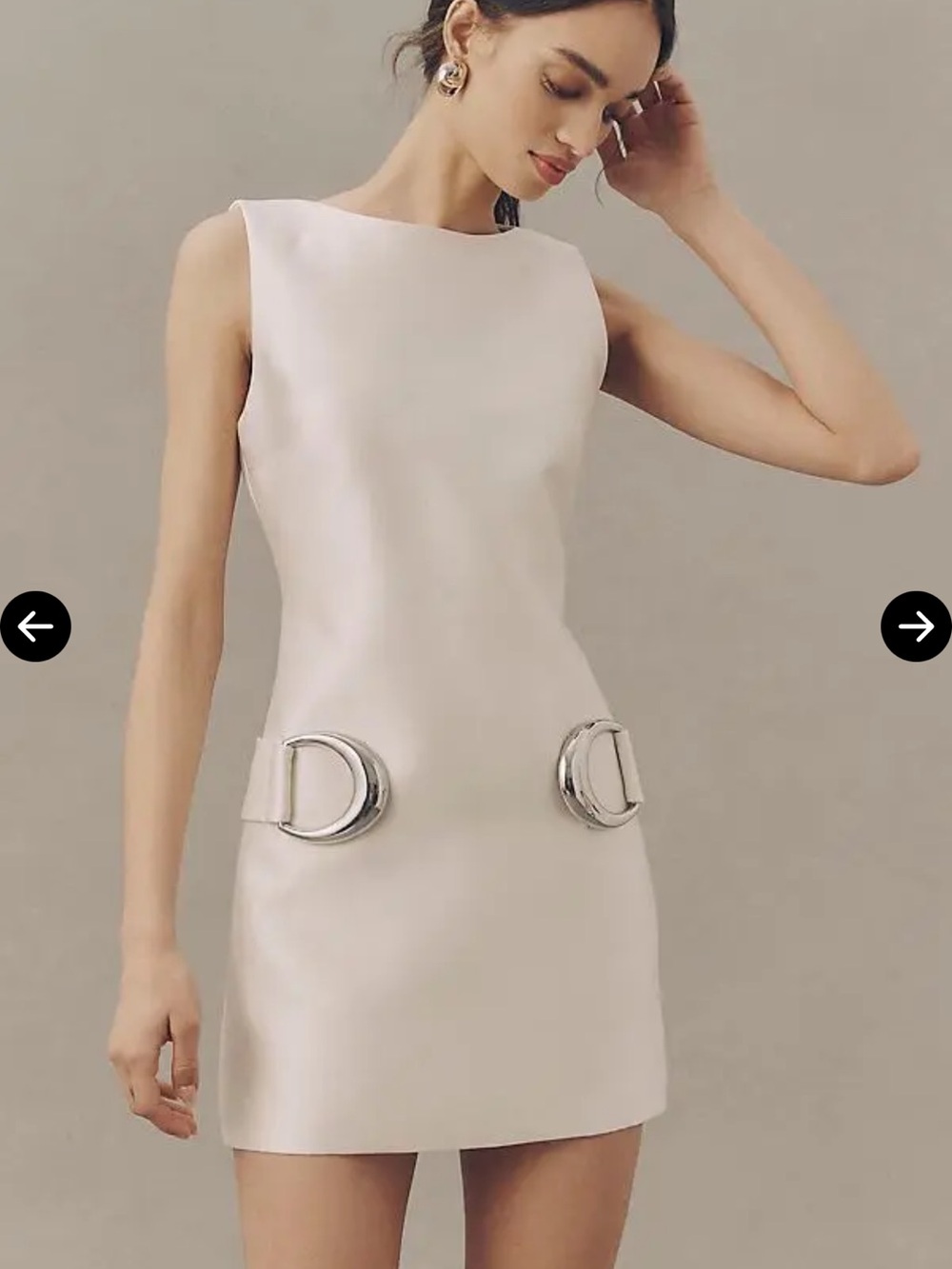 NWT DE LA VALI Ayda Cream Mini Dress with Metallic Buckle Accents - Picture 3 of 3